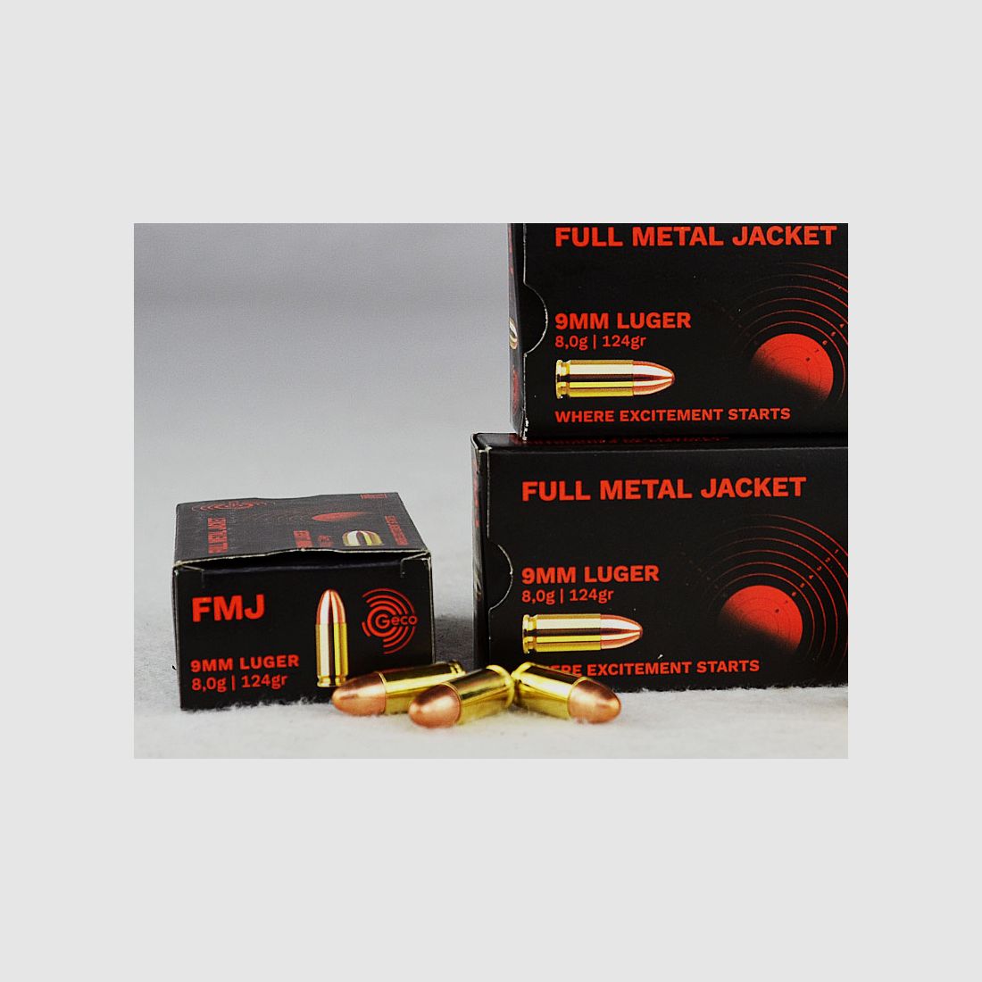 GECO 9 mm Luger, FMJ okrągły 124 grs 1 opakowanie (50 strzałów po 0,338 €*)
