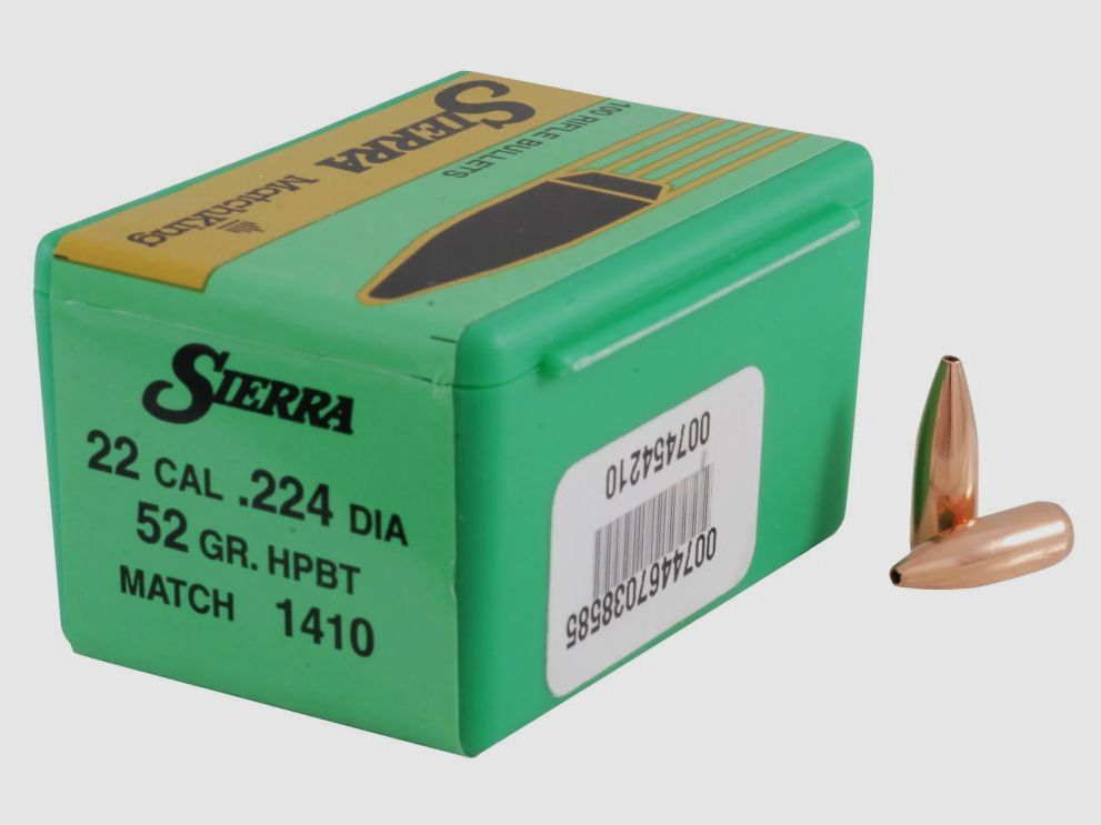 Balle Sierra .22/.224 52GR Match King HPBT 500 Pièces, image 1 sur 4