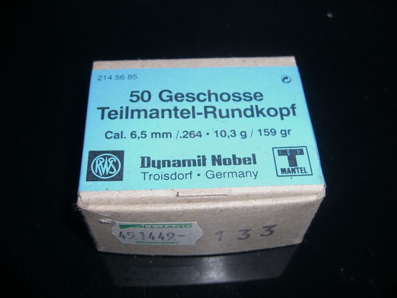 50 RWS TM Rundkopf Geschosse 6,5mm .264 10,3 159gr - Neu und OVP