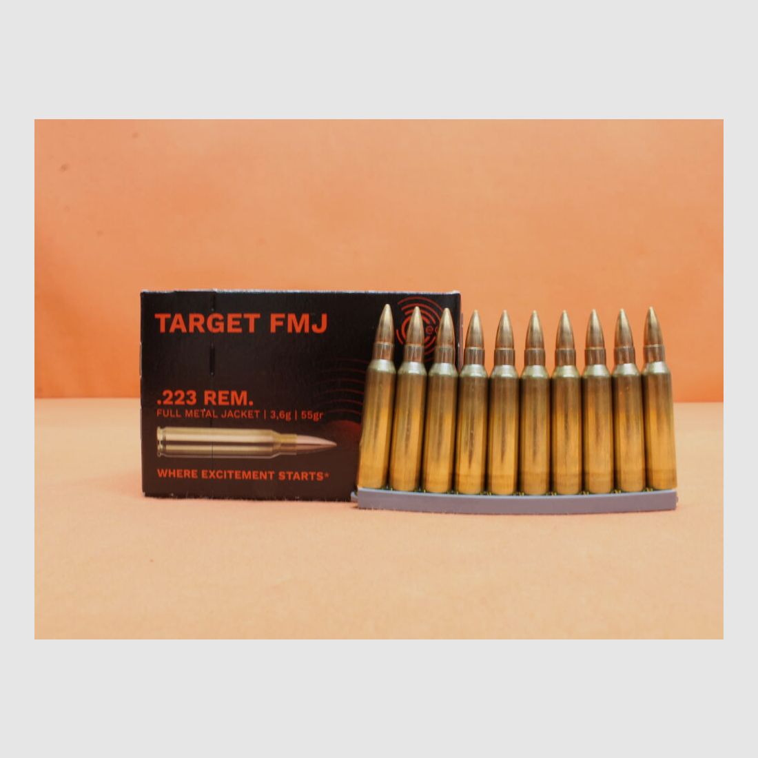 GECO Patrone GECO .223Rem 55grs FMJ (2317561) 3,6g Vollmantel-Target 20 x VE 50 = 1000 Patronen