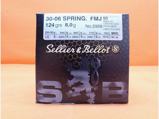 Sellier & Bellot S&B	 Patrone .30-06Spring S&B/ Sellier&Bellot 124grs FMJ VE 50 Patronen/ 8,0g Vollmantel