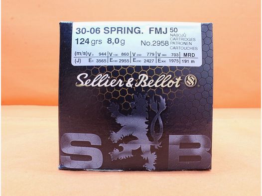Sellier & Bellot Cartuccia .30-06Spring S&B/ Sellier&Bellot 124grs FMJ VE 50 Cartucce/ 8,0g Piena Giacca