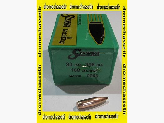 boite de 100 ogives Sierra .308, 168grs HPBT Matchking