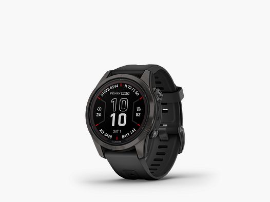 Garmin fēnix® 7S Pro – Edizione Sapphire Solar, Nero/Grigio Carbonio Titanio DLC con cinturino in silicone QuickFit® da 20 mm