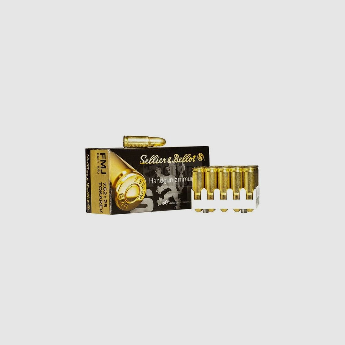 S&B munitie kal. 7,62x25 Tokarev FMJ 5,5 g, verpakking van 50 stuks