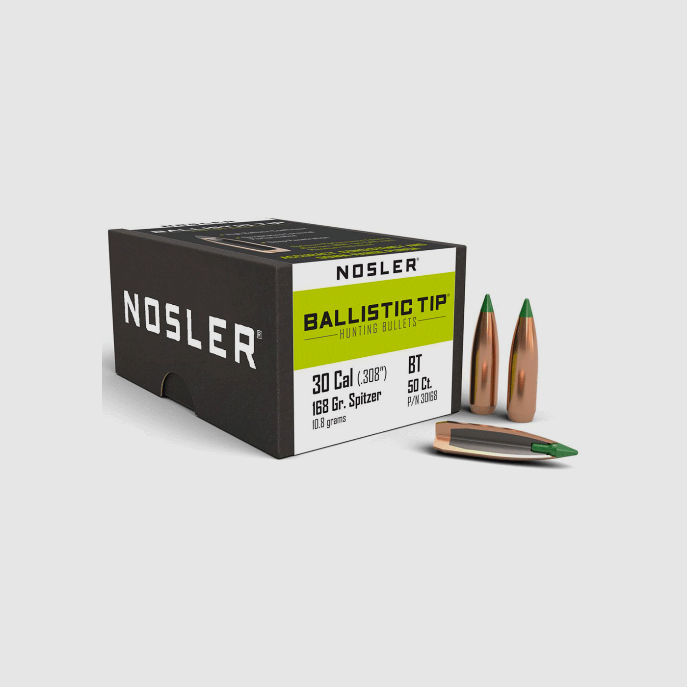 NOSLER – BALLISTIC TIP 30 caliber (.308″) Spitzer 168 grain (10.9 grams) (50 pcs)