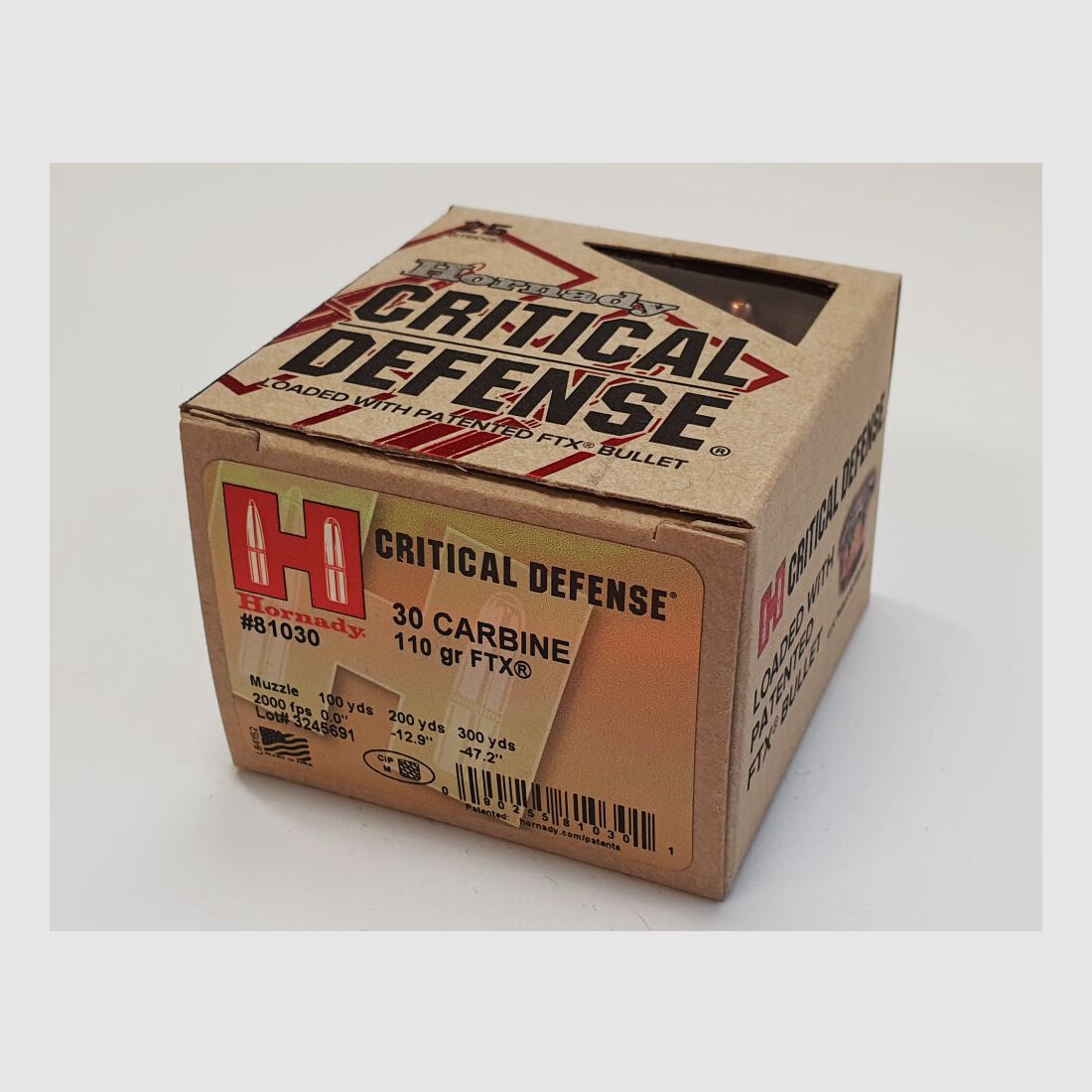 Hornady 30 Carbine 110gr FTX Critical Defense® 25 cartuchos