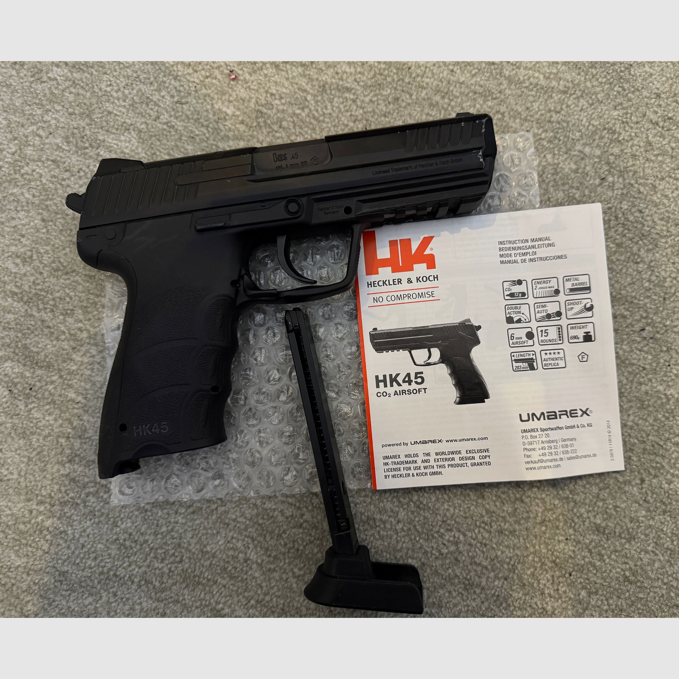 Umarex Heckler & Koch HK45 mit Metallschlitten und starkem CO2 NBB (NonBlowBack) System