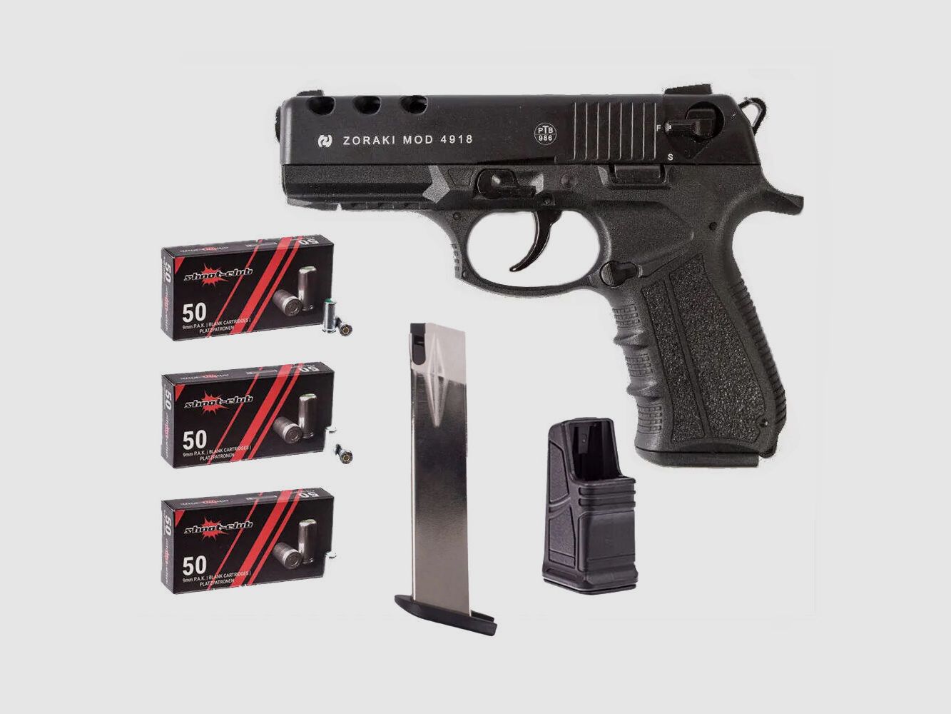 Zoraki Zoraki 4918 brunito 9 mm P.A.K. set di cartucce a salve, immagine 1 di 3