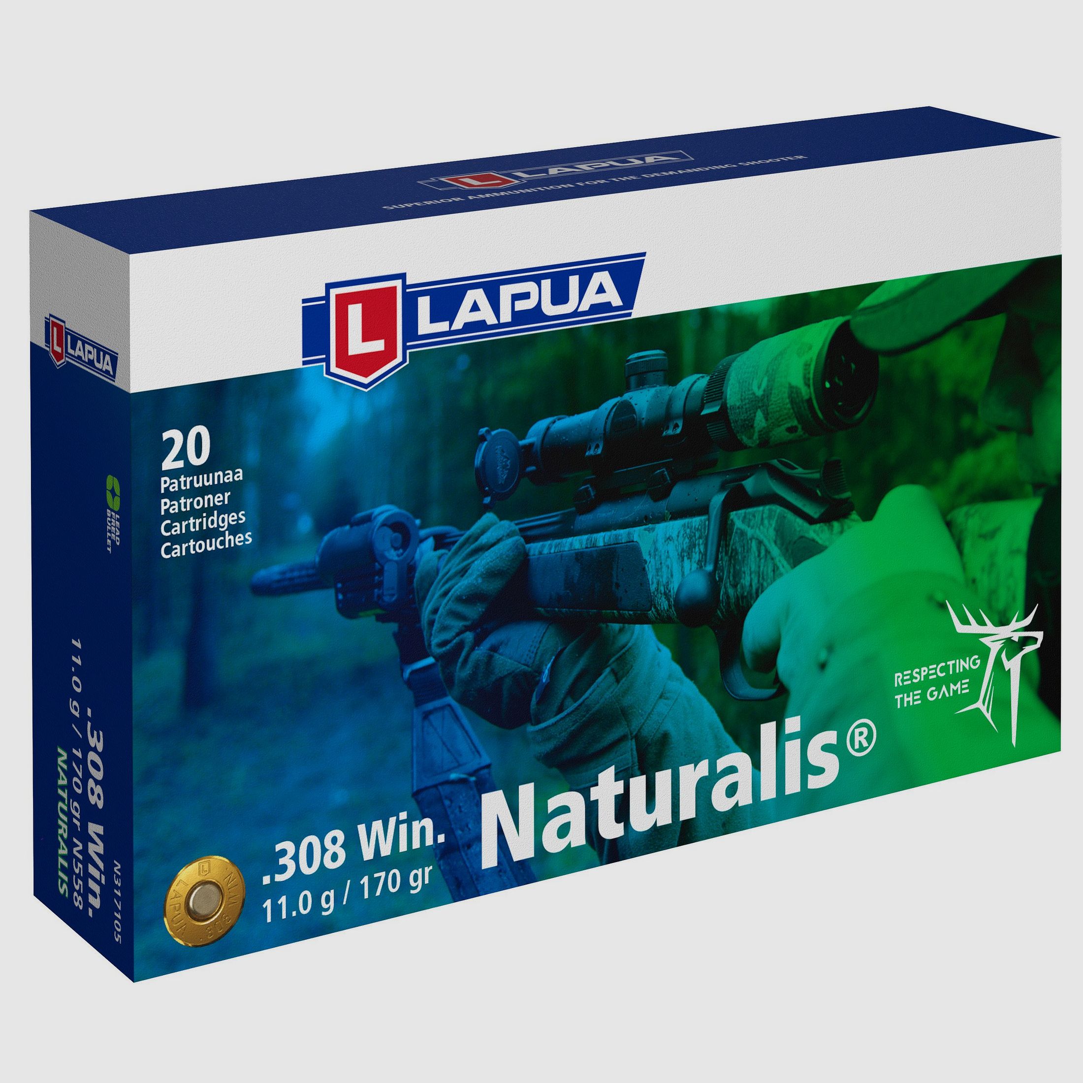 Cartuchos de rifle Lapua Naturalis .308. 170 grains