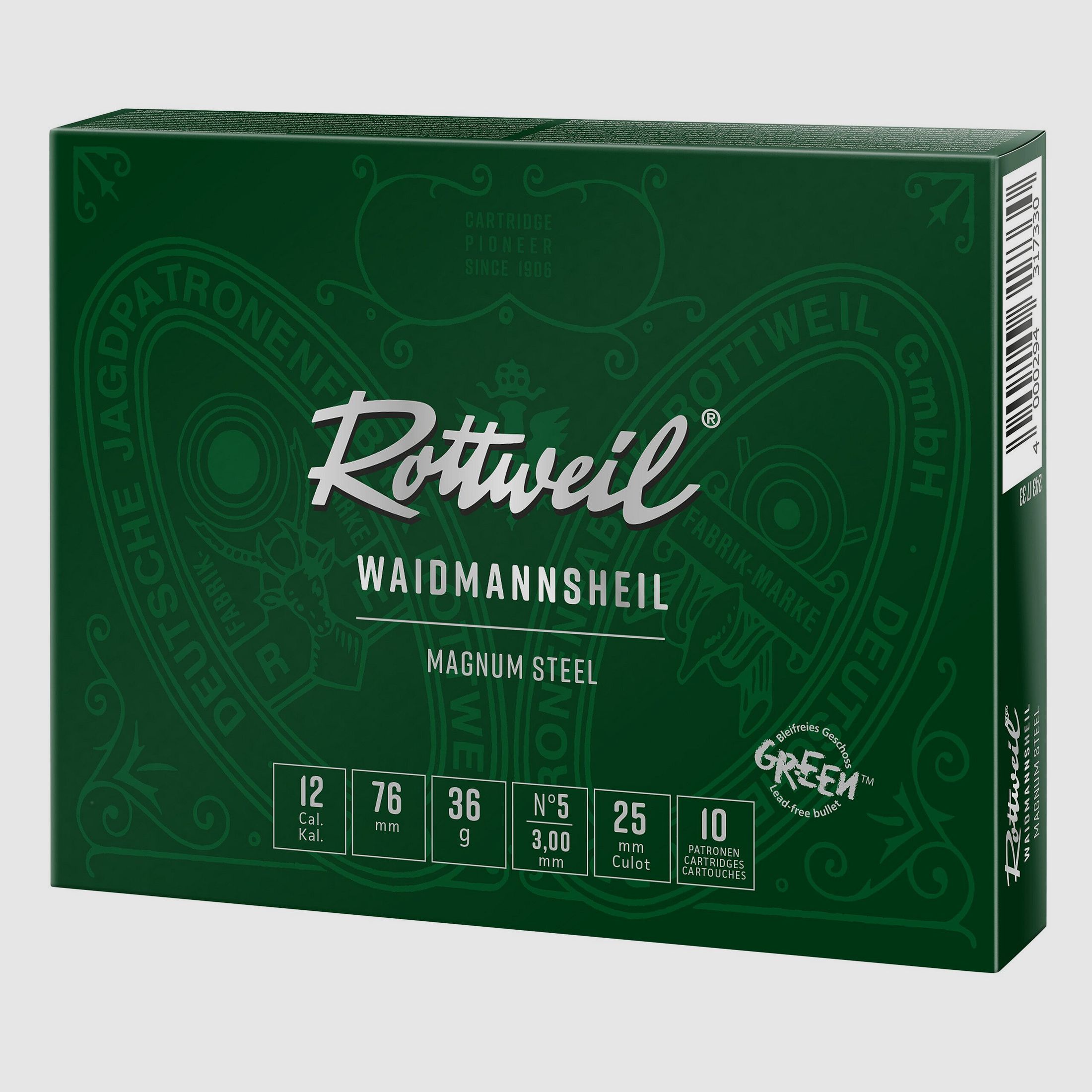 Rottweil Stahlschrotpatronen Waidmannsheil Magnum Steel 12/76 3 mm