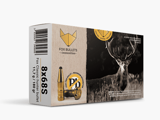 Fox Bullets Classic Hunter 8x68 S 11,7 g / 180 gr bleifreie Munition – 20 Patronen