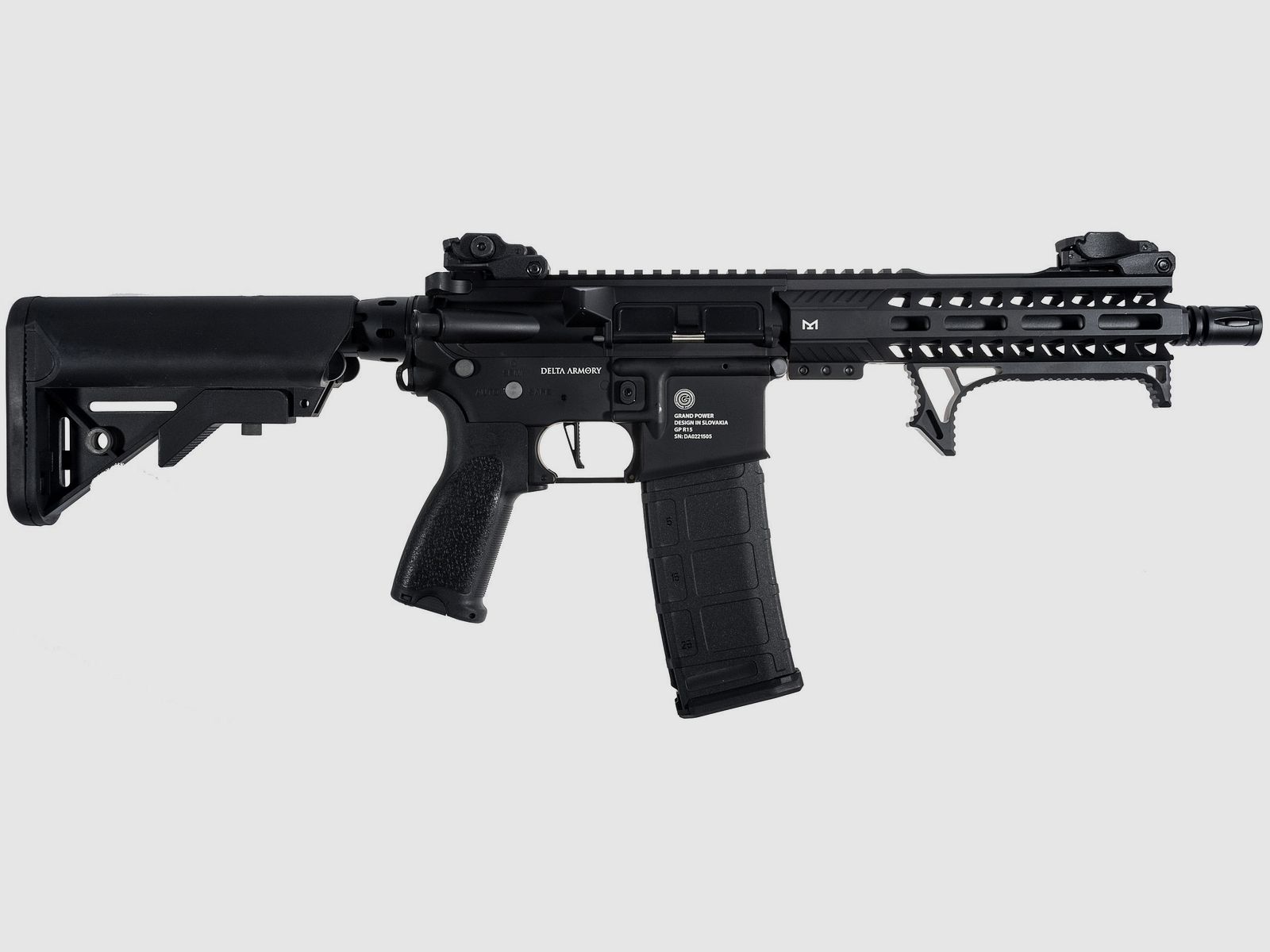 Grand Power AR15 M-Lok Short ALPHA Vollmetall Delta Armory Schwarz S-AEG Airsoft Gewehr Frei ab 18 Jahren