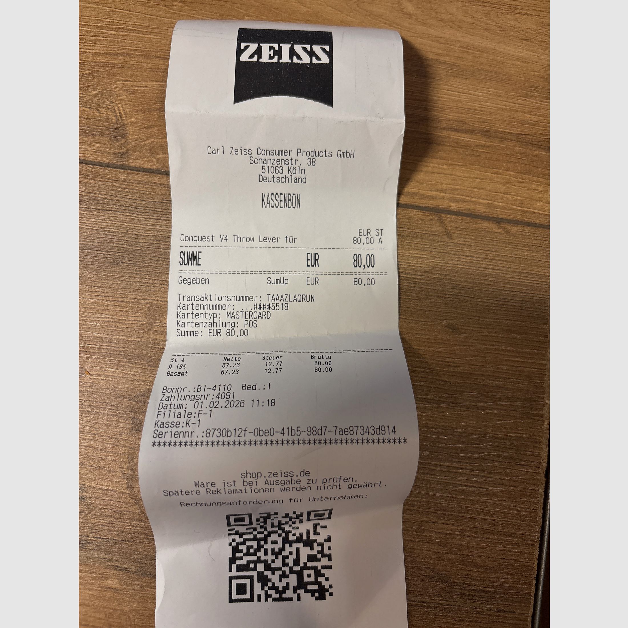 Zeiss Throw Lever for V4