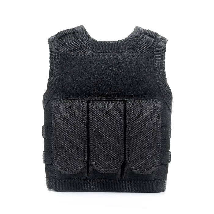 Mini tactische kogelwerende vest met voorkantzakken voor bierfles / wijnfles / thermosfles - Zwart, afbeelding 2 van 7