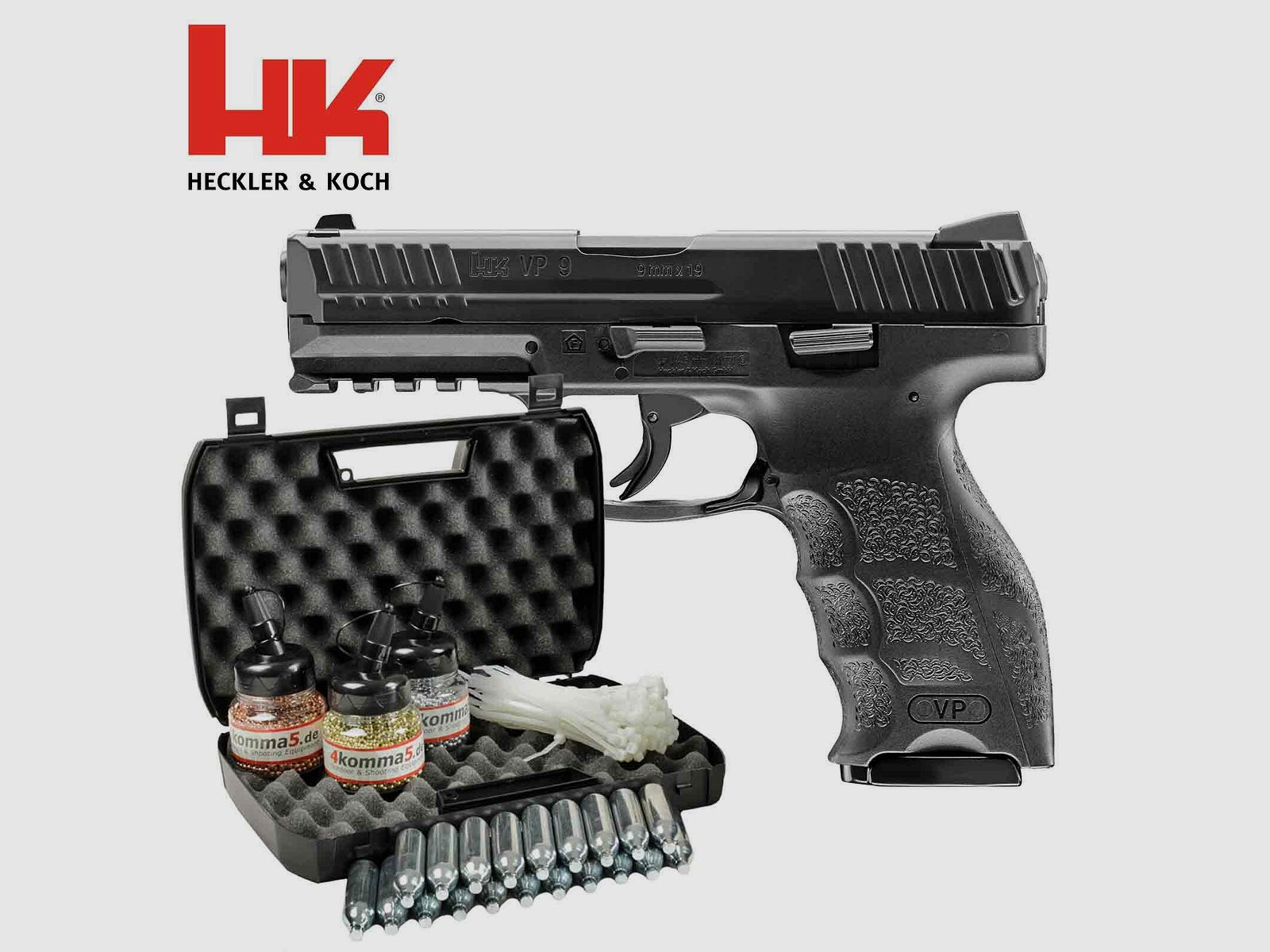 Kofferset Heckler & Koch VP9 Schwarz - 4,5 mm Stahl BB Blowback Co2-Pistole (P18)