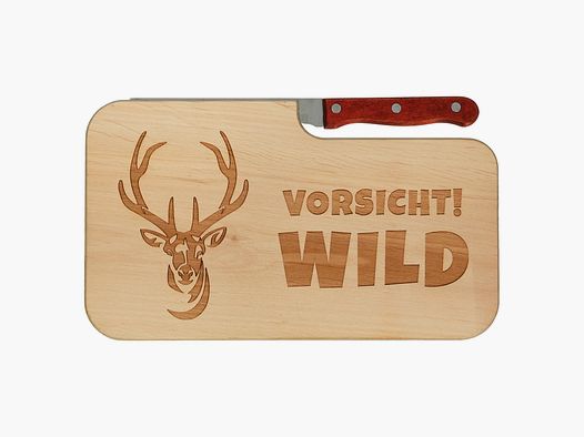 Spruchreif Frhstcksbrett mit Messer inkl. Gravur "Vorsicht Wild"