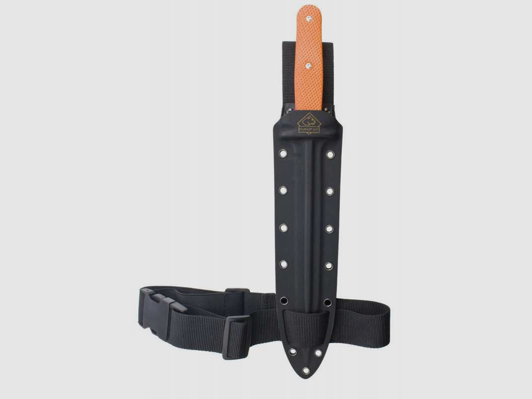 PUMA XP pig sticker 15 Abfangmesser Orange G10 mit Fischhaut Kydex Scheide