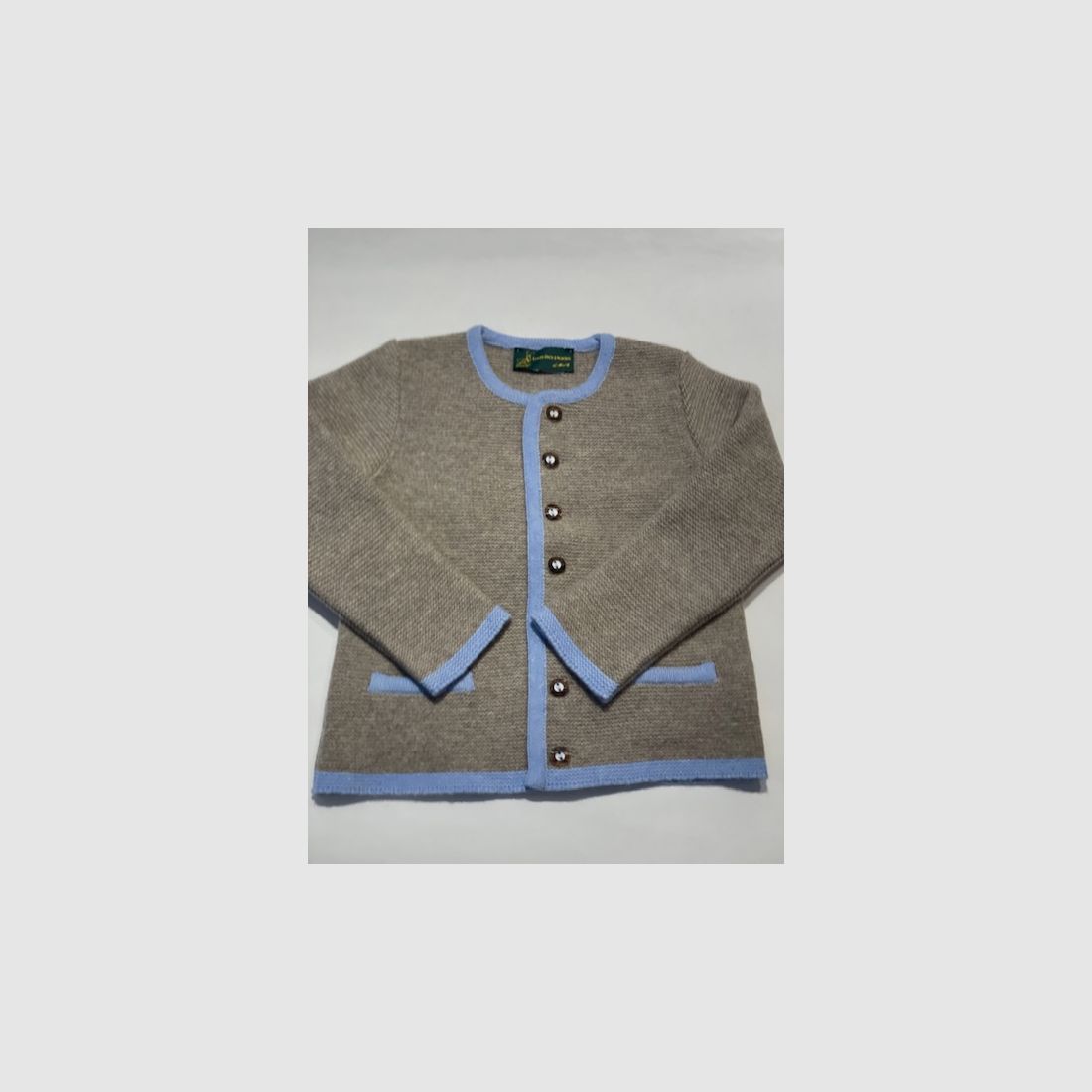 Gilet pour enfants en laine mérinos beige/bleu clair, image 1 sur 2