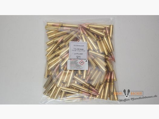 PPU Privi Partizan 7,5x55 Swiss 11,3g/174gr FMJ BT 100 Schuß Bulk