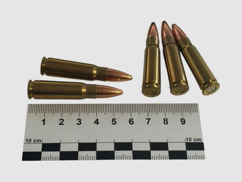 5 pieces of decommissioned 7.62x39mm AK47 full metal jacket in brass cases