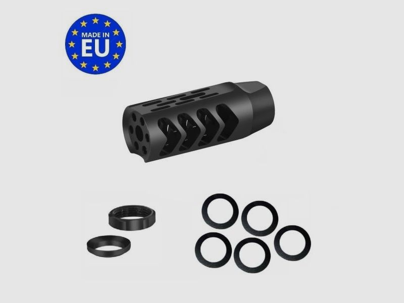 Premium 4-Kammern Mündungsbremse mit M15x1 Gewinde für Kaliber bis 8,3 mm Ø
