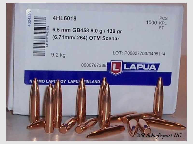 100St. LAPUA Geschosse 6,5mm(.264Dia.) - 139 - OTM-SCENAR - HPBT - #GB458