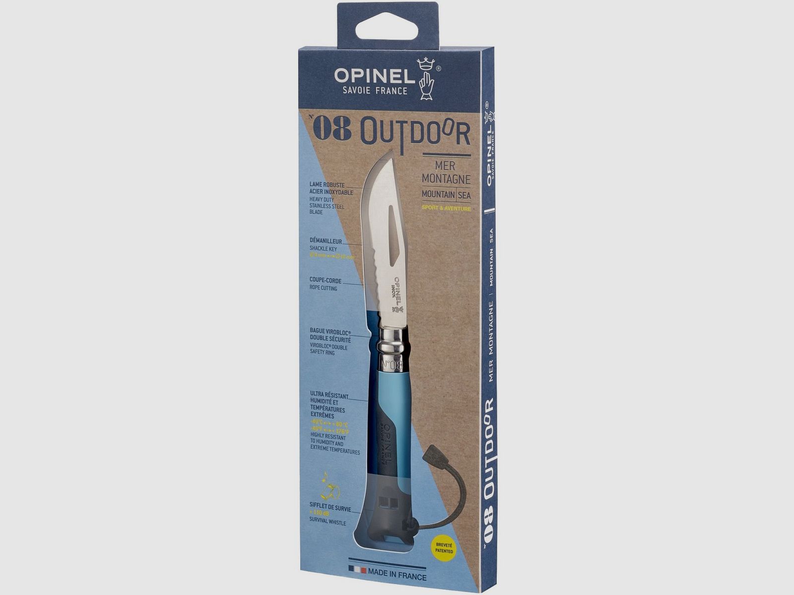 Opinel 08 Outdoor Messer Klinge inox Griff Polymer blau, Bild 2 von 2