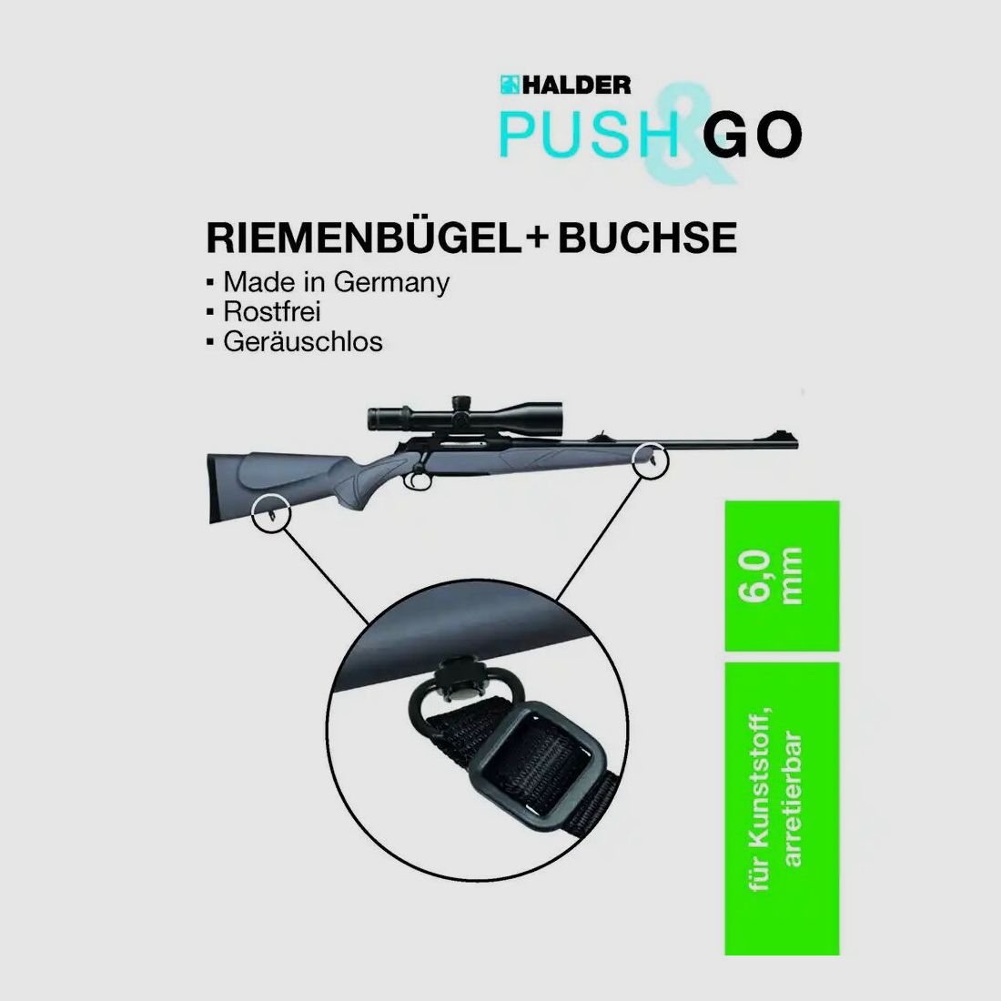 Soporte de correa Halder y casquillo Slim "Push & Go" para mangos de plástico