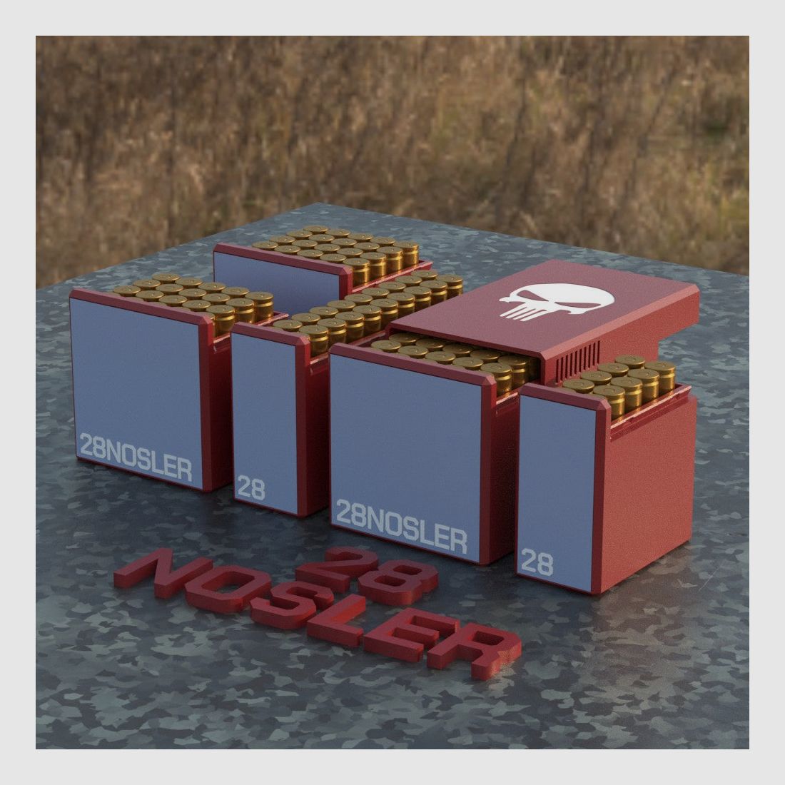 Filamelt scatola di munizioni / Ammo .28 Nosler - scatola di cartucce per 50 colpi, Made in Germany