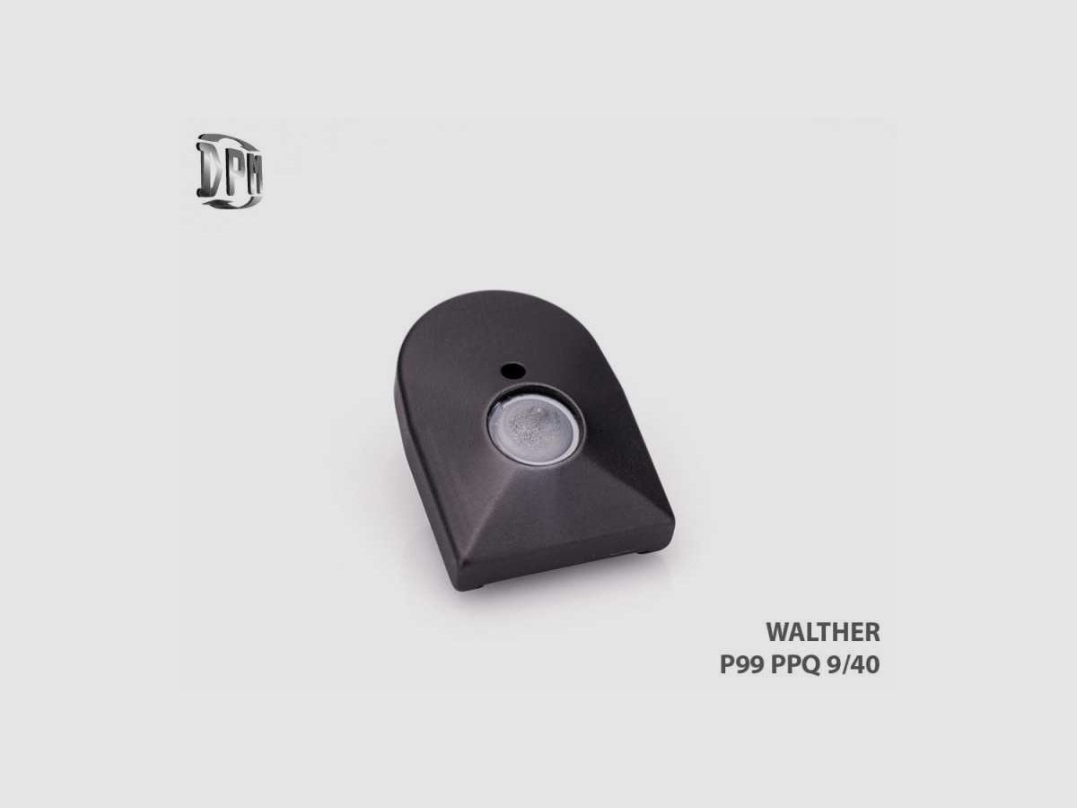 DPM MFA-WA-1 Piastra di fondo del caricatore con frangisecchio per WALTHER P99-PPQ 9mm-40S&W ALLUMINIO NERO T6 Rivestimento duro anodizzato, immagine 1 di 2
