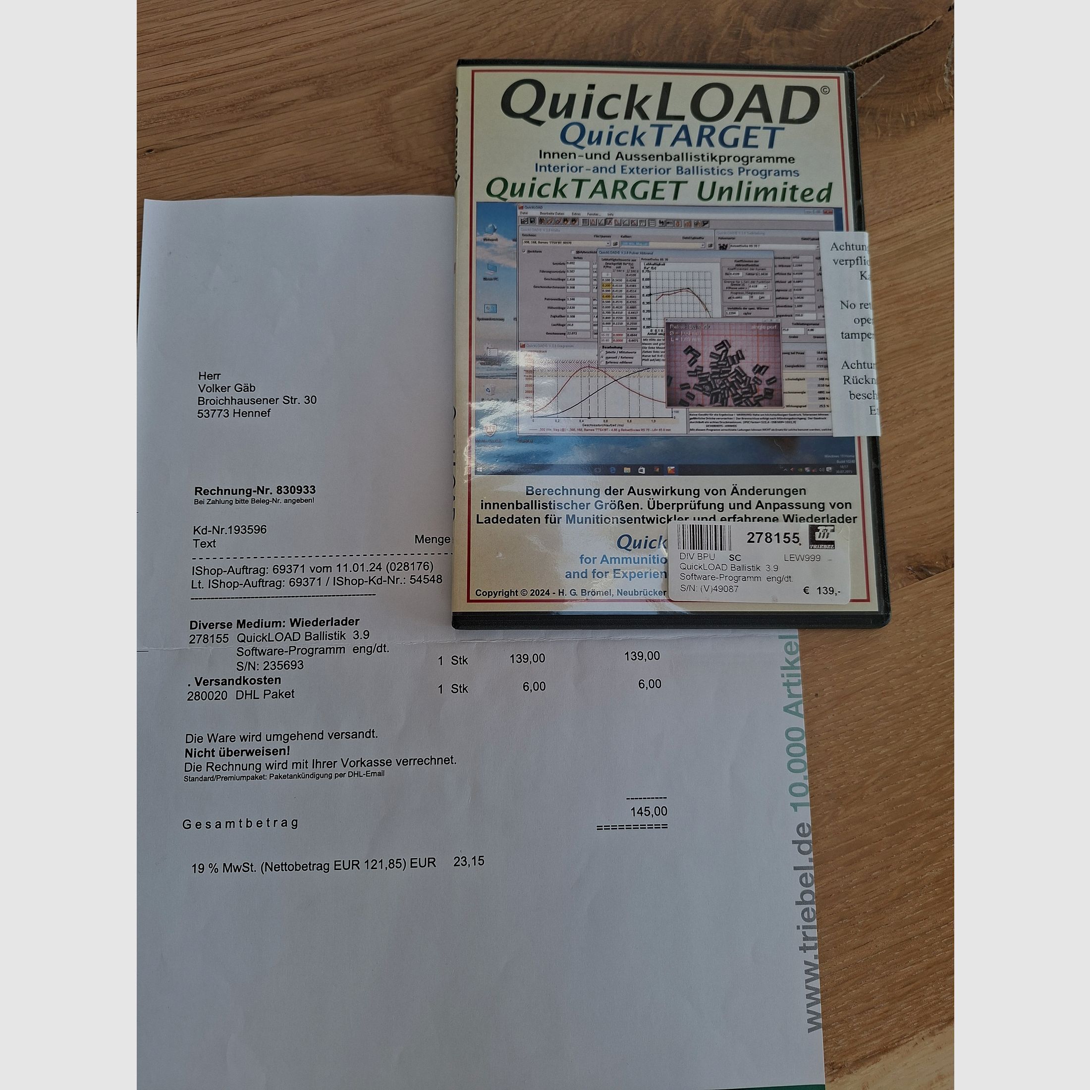 Quickload- Quicktarget 3.9 logiciel de balistique