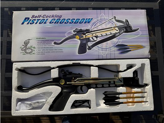 Arbalète pistolet en aluminium de haute qualité Cobra (80 lbs) – Comme NEUF + 6 carreaux & emballage d'origine !