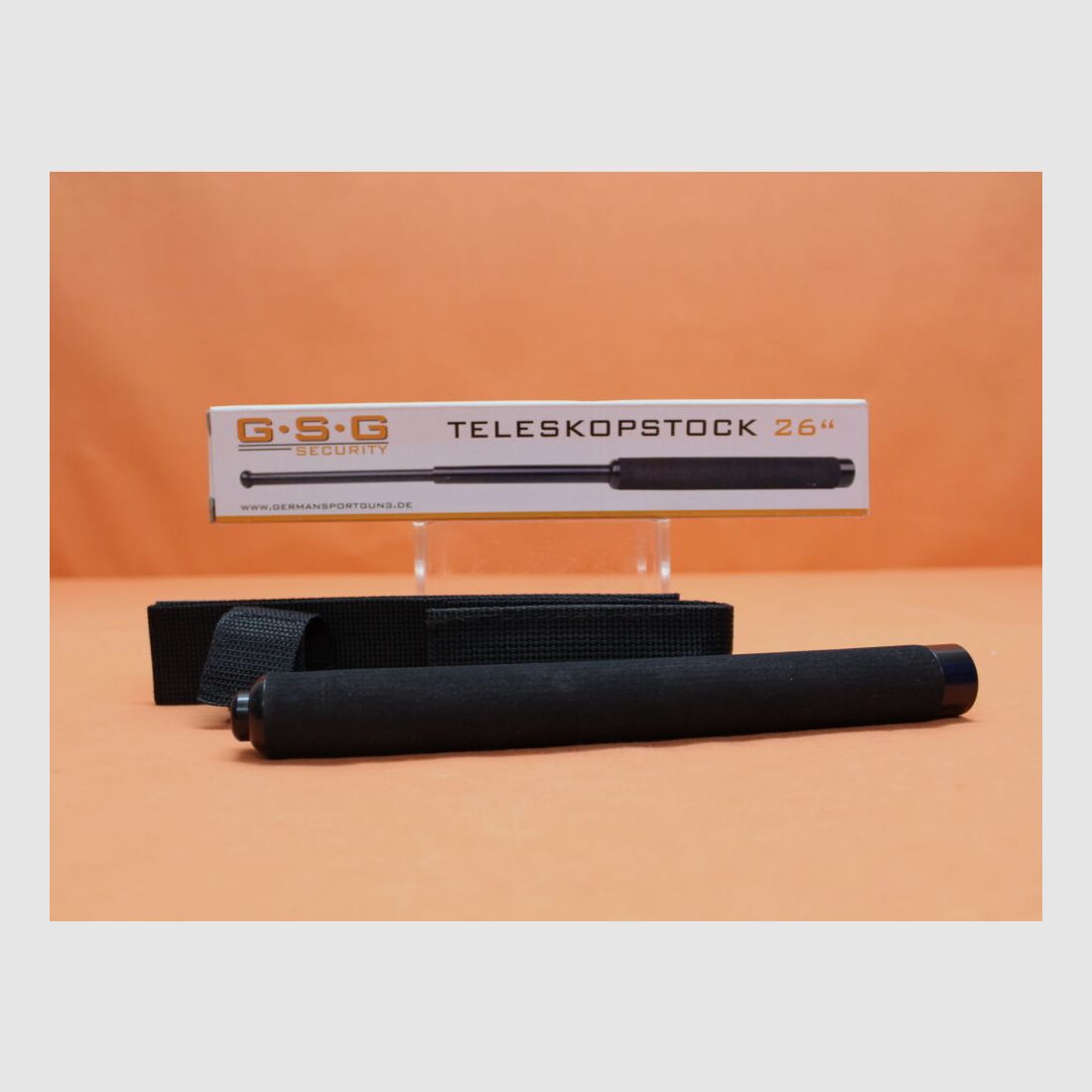 GSG Duitse Sportwapens GSG Beveiliging Telescoopstok 26" Staal zwart met Moosgummigreep/ Cordura-Holster Lengte gesloten: ca. 25cm