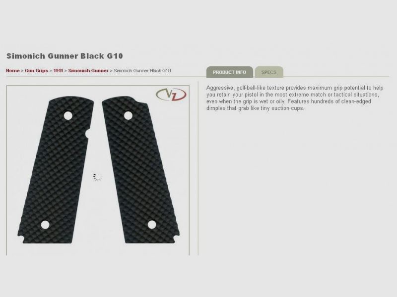 VZ Grips para 1911 Simmonich Gunner Negro Tamaño Completo con Ranura para Pulgar