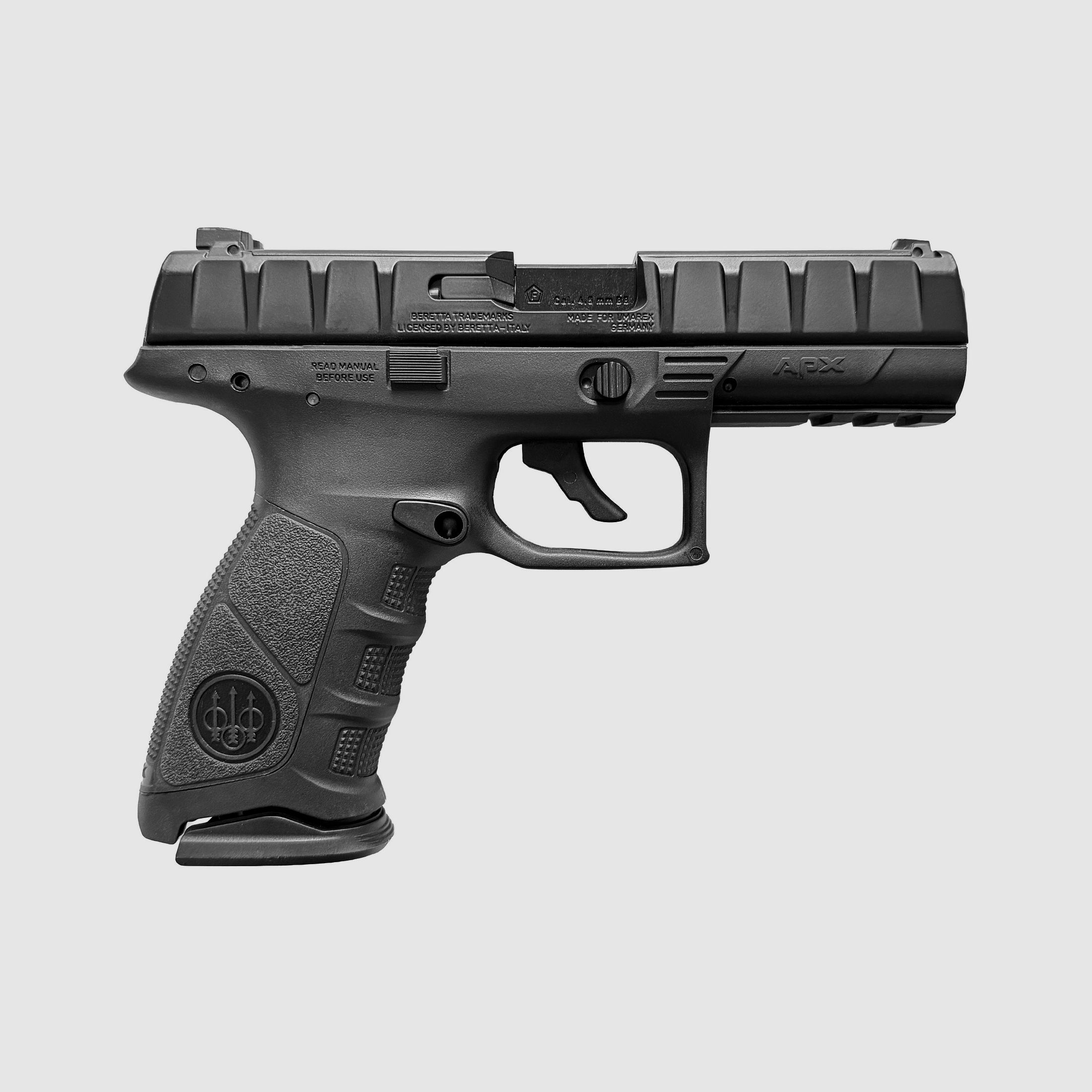 Pistolet à air comprimé Beretta APX CO2 cal. 4,5 mm BB noir avec glissière en métal - 3 chargeurs - 5 capsules de CO2 - Comme neuf