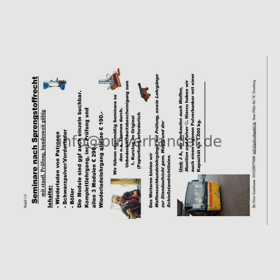 Böllerschein specialist knowledge for § 27 permit. Powder certificate + black powder + Bö powder certificate, module course specialist knowledge course with examination