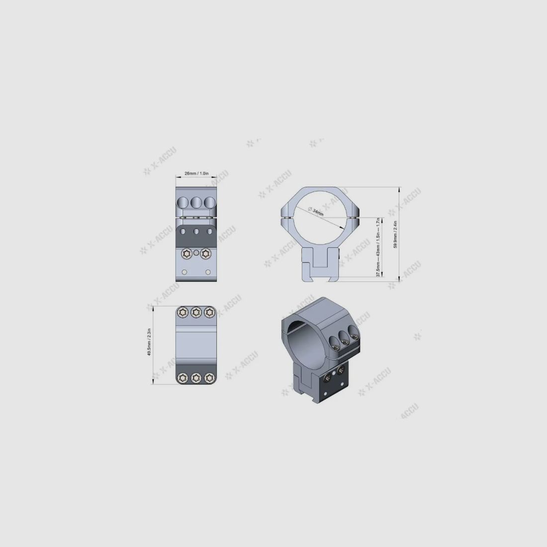 Verstellbare Vector X-ACCU Montage-ringe in 34mm für 11mm Schiene., Bild 4 von 4