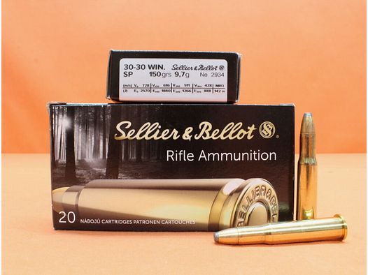 S&B Sellier & Bellot cartucce .30-30Win S&B/ Sellier&Bellot 150grs SP (2934) VE 20 cartucce/ 9,7g palla a metà giacca