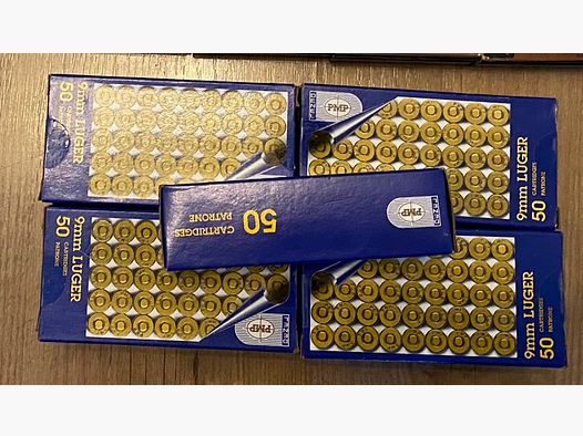 Verkaufe zwecks Hobbyaufgabe 450 Schuss 9 mm Luger vom Hersteller Denel PMP