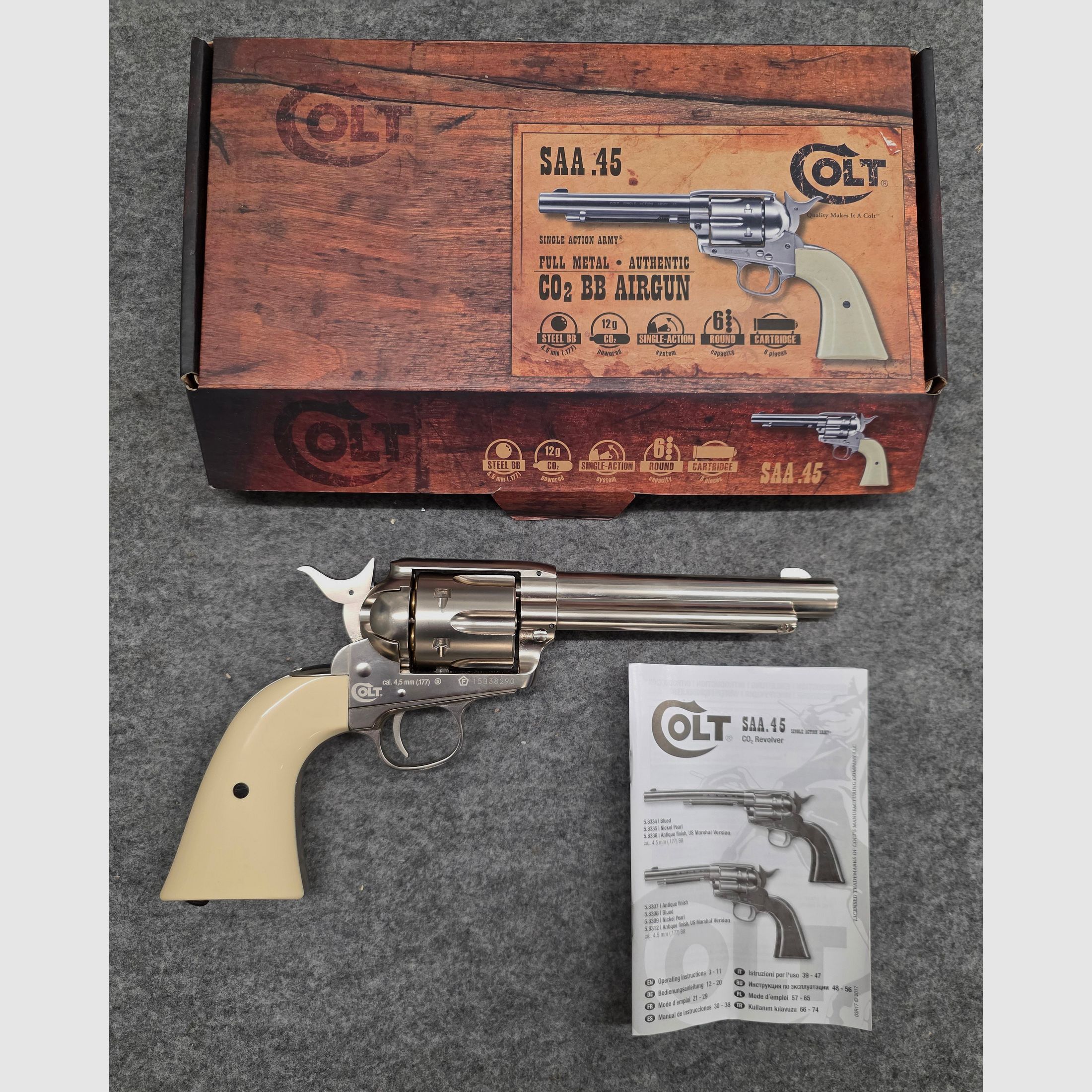 CO2 Revolver COLT SAA .45 Peacemaker vernickelt  Perlmut Pearl Cal. 4,5 mm Stahl BB