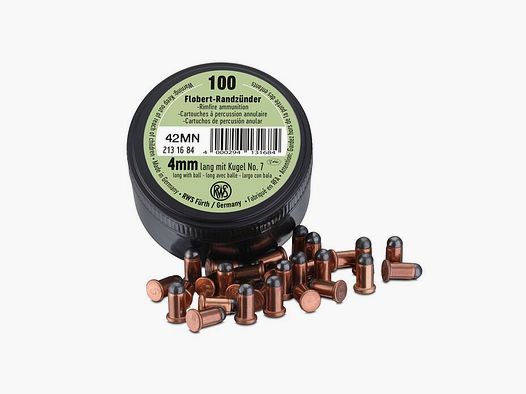 RWS 4 mm lang met kogel nr. 7 100 stuks.