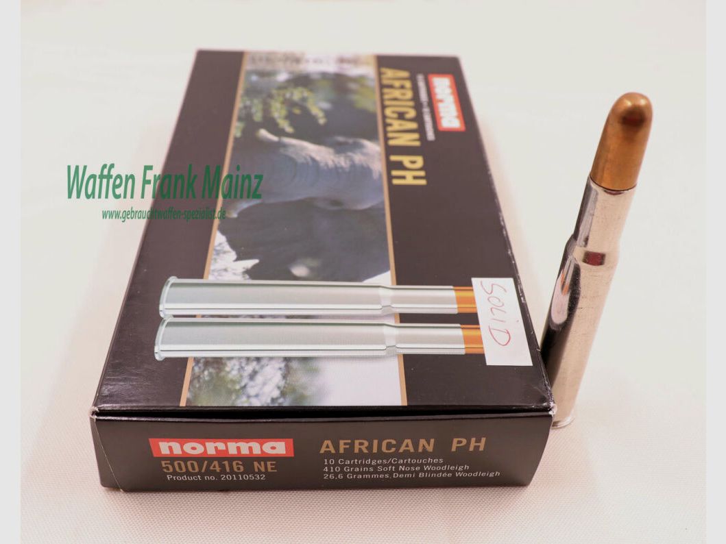 Norma 9 Patronen ''African PH'' .500/.416N.E. 3 1/4''