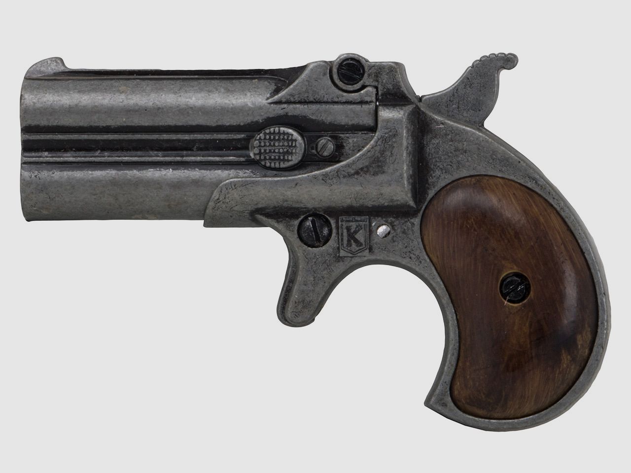 Deko Pistole Kolser Derringer 95 USA 1866 Kaliber .41 altgrau Griffschalen in Holzoptik