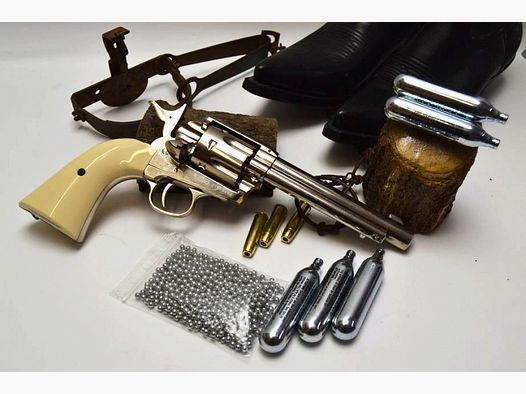 Vollmetall COLT SAA .45 Revolver * Nickel Finish * 4,5 mm BB´s * 5,5" Lauf * mit Starterpaket