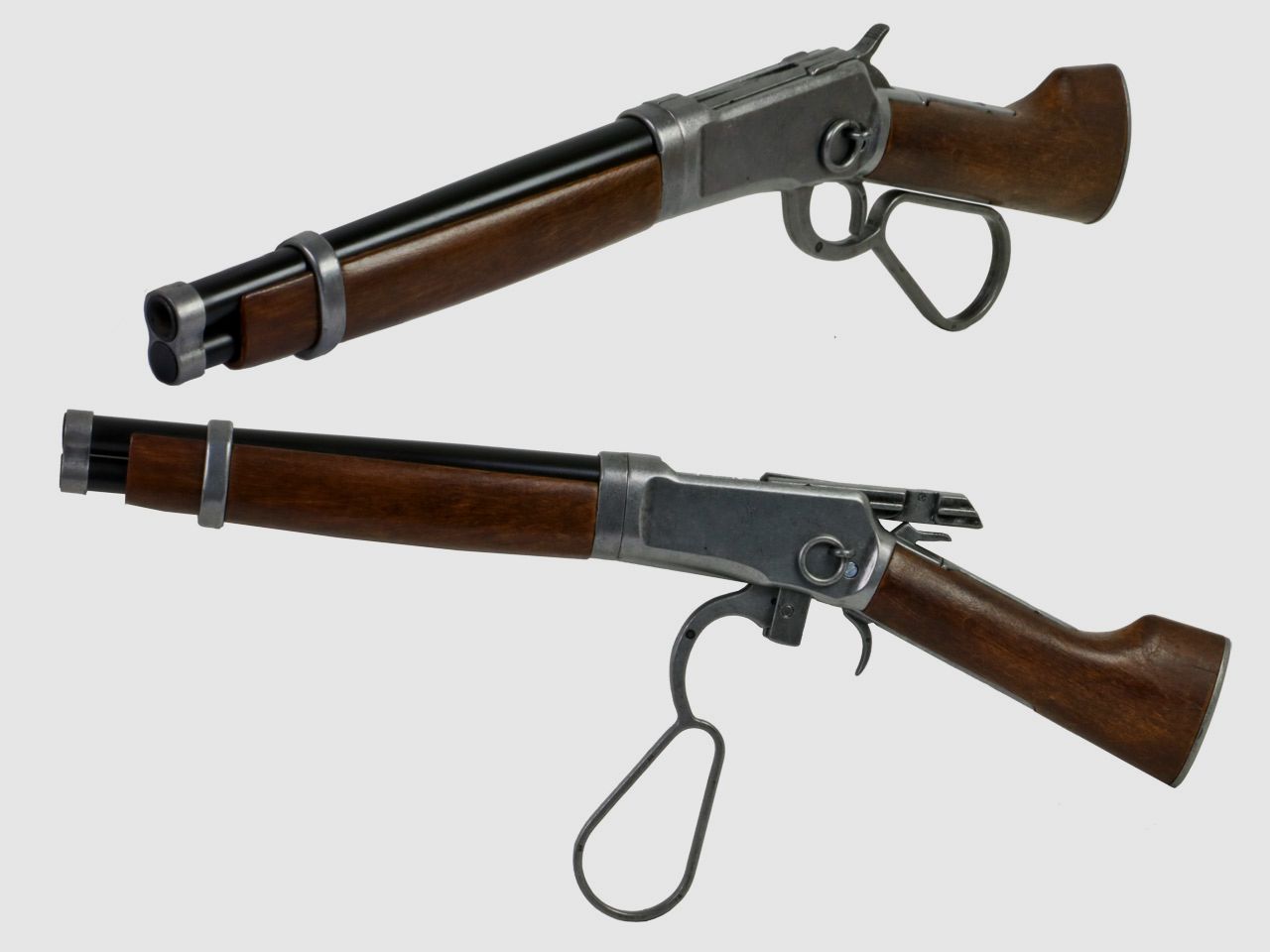 Deko Westerngewehr Kolser Winchester Mare's Leg Short realistisches Repetieren mit HĂĽlsenauswurf LĂ¤nge 55 cm altgrau
