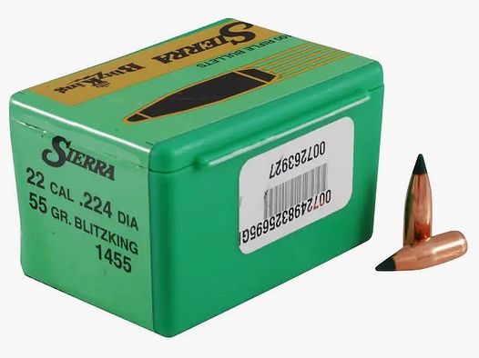 Balle Sierra .22/.224 HV 55GR Blitzking 100 pièces