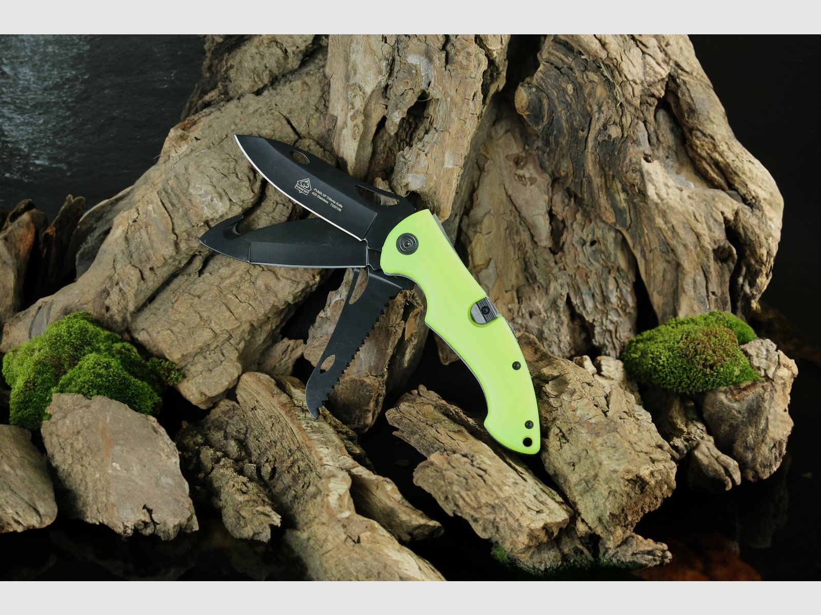 PUMA XP Trifecta 3-Klingen Schliessmesser, Acryl Fluoreszierend