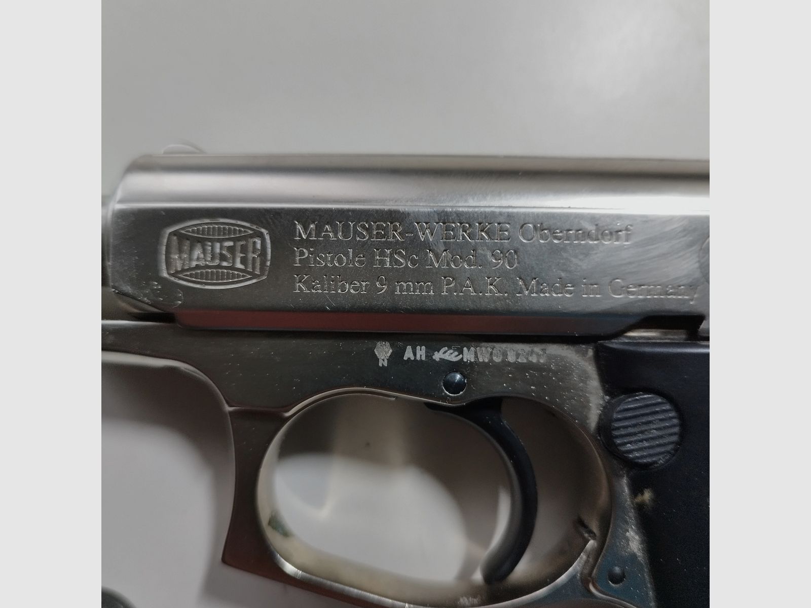 Mauser blank firing pistol HSc Mod. 90 nickel-plated caliber 9 mm P.A.K. Rare PTB