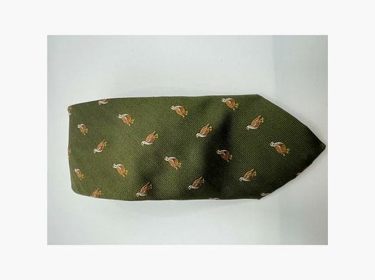 Robert Keyte tie 100% silk green motif red grouse